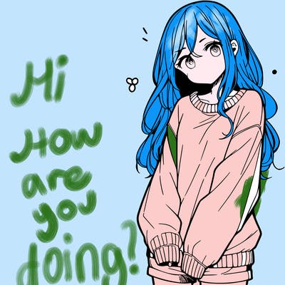 manga teen girl  in a sweater and baggy pants