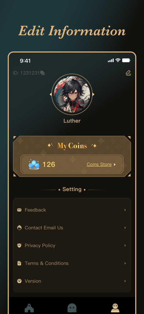 Sophie AI: Roleplay with AI - Sophie AI app user profile screen showing coin balance and account settings
