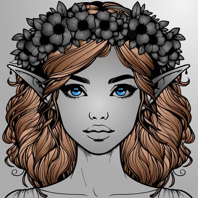 realistic female elf with flower crown