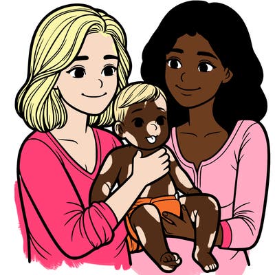 two realistic women holding one baby together