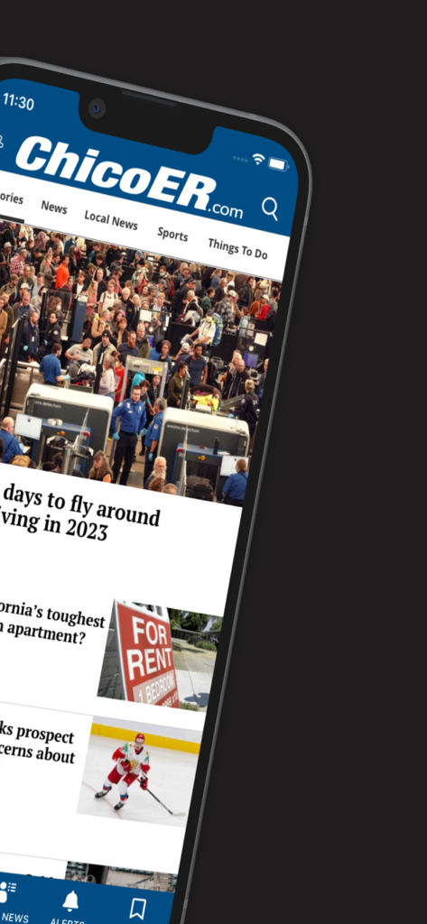 Chico Enterprise Record - Chico Enterprise Record news app interface showing local news headlines and categories on a mobile phone