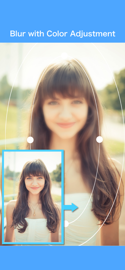 Blur Video & Photo BlurEffect - App interface demonstrating blur with color adjustment on a portrait photo