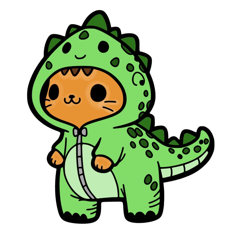 cat in dino onsie