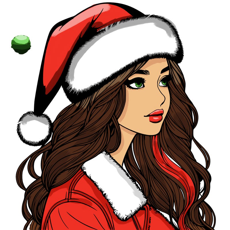 realistic girl in santa hat