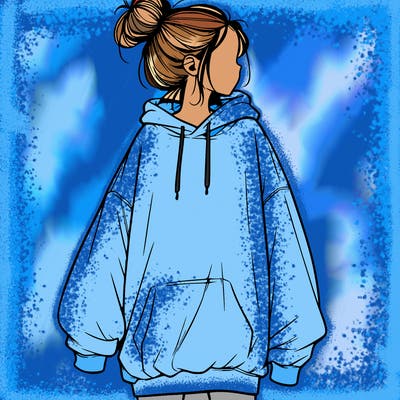 realistic girl with a oversized sweatshirt on and a bun