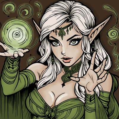 realistic scary beautiful elf sorceress casting spell
