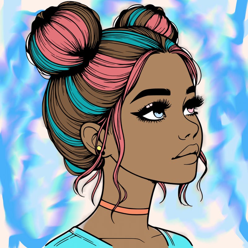 realistic girl with buns on the top of her head