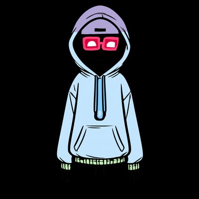 faceless girl in a tracksuit with a hood on and no hair