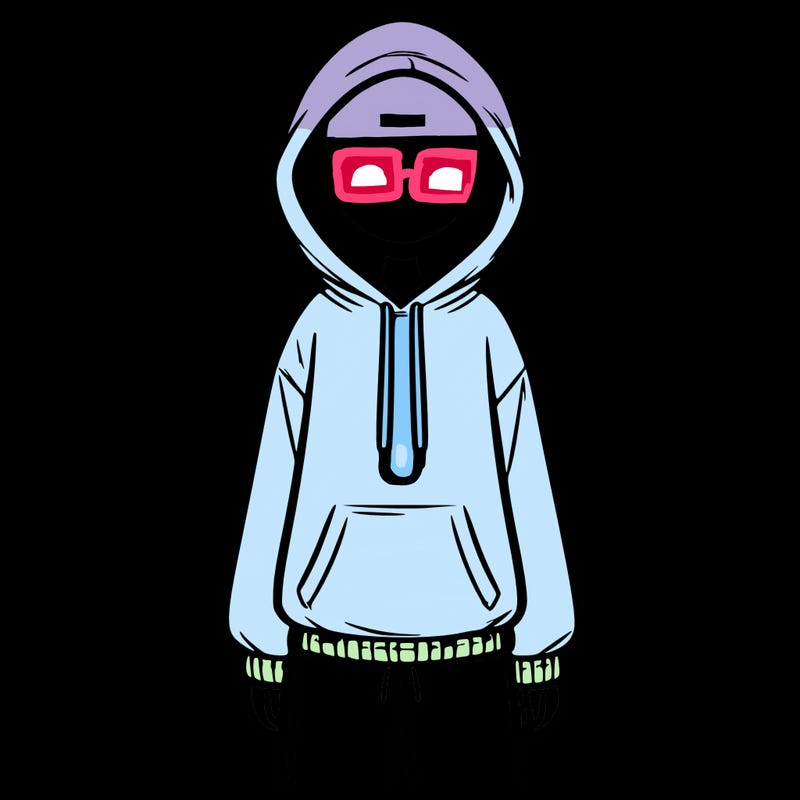 faceless girl in a tracksuit with a hood on and no hair