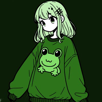 girl wearing frogging sweatshirt