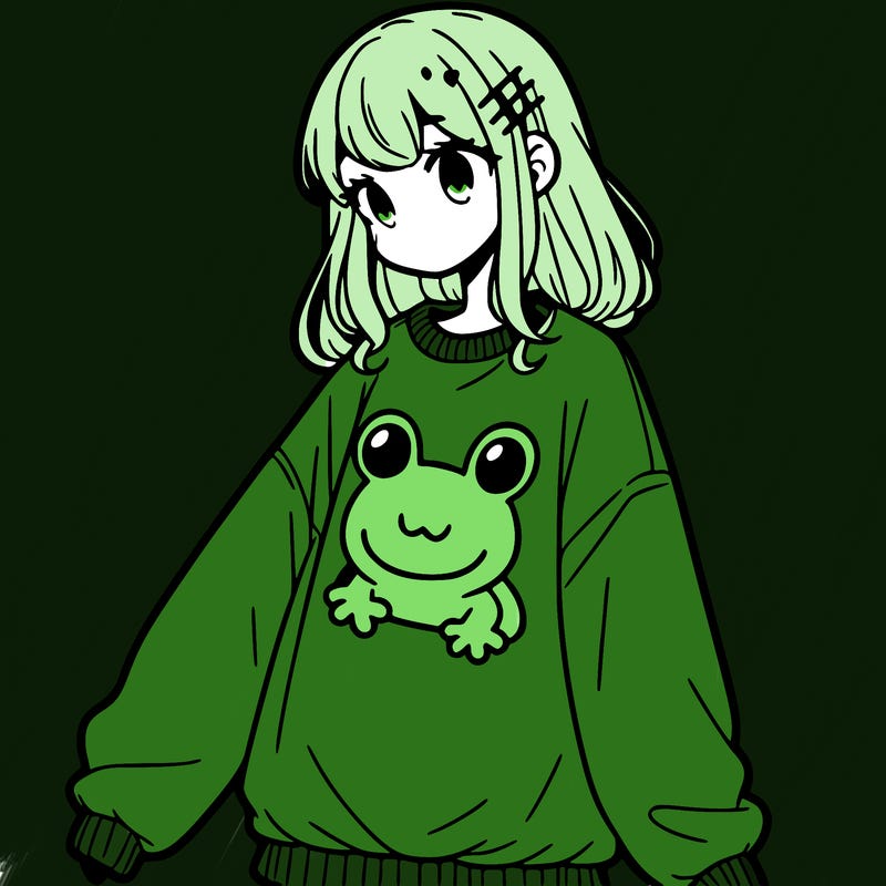 girl wearing frogging sweatshirt