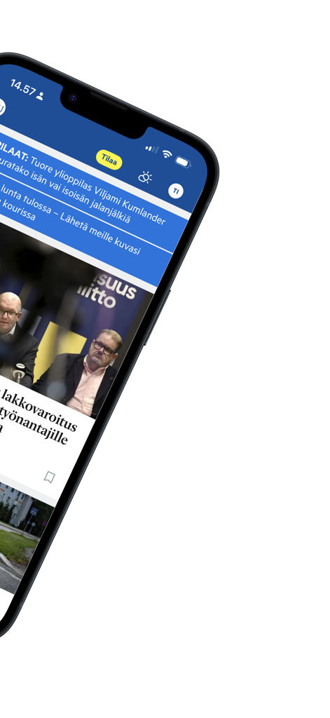 Mobile interface of Nokian Uutiset app featuring local news headlines and articles in Finnish