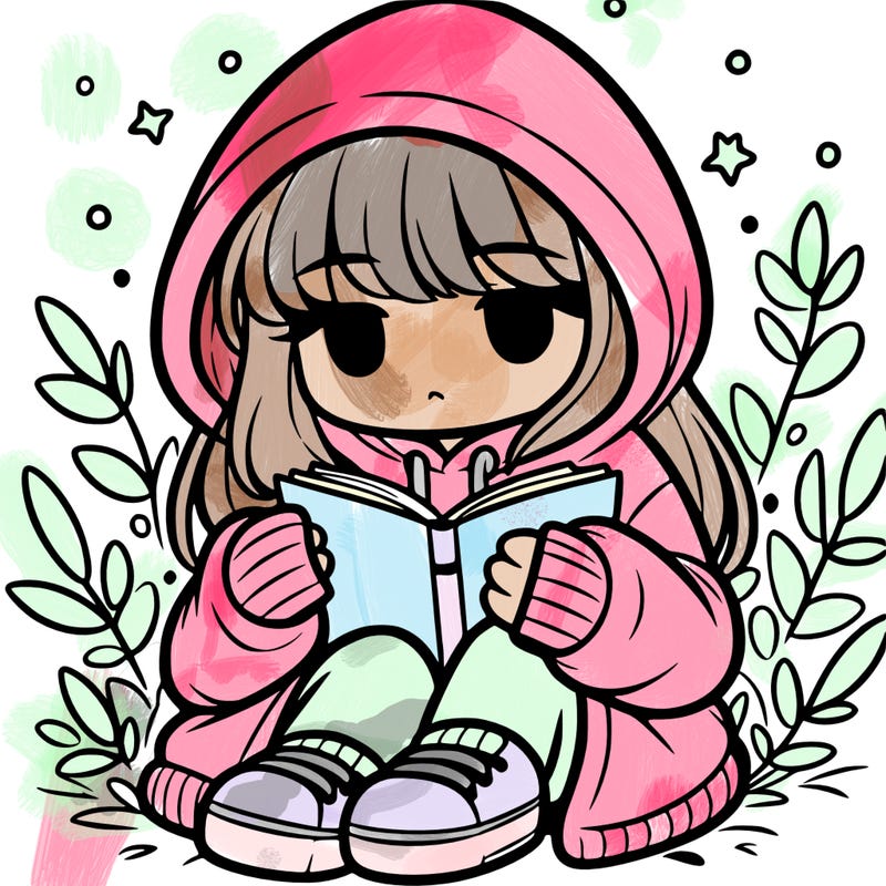 girl in oversized hoodie reading a book