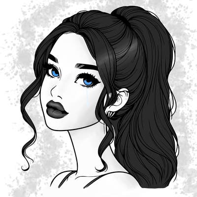 realistic girl with a ponytail on her hair and lips