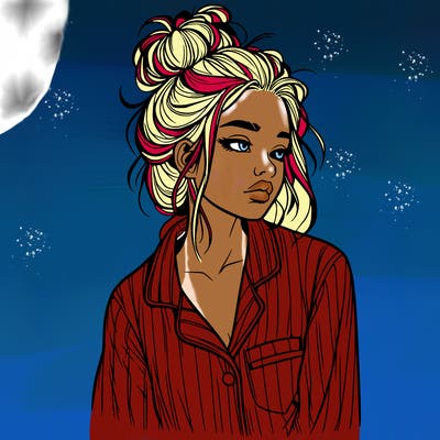 realistic woman with pajamas on and a messy bun