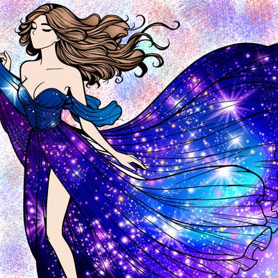 realistic woman in dress flowing the the wind