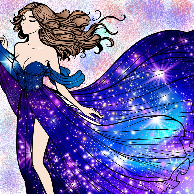 realistic woman in dress flowing the the wind