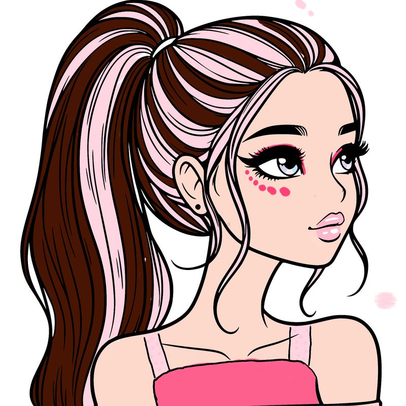 a beautiful and realistic girl with a high pony tail