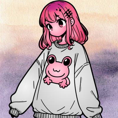 girl wearing frogging sweatshirt