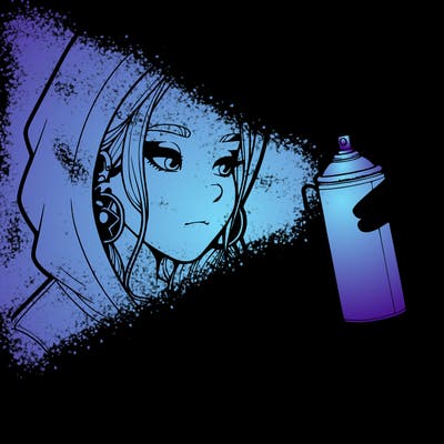 a realistic girl, spray painting