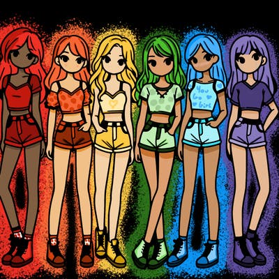 a group of girls wearing crop tops and shorts