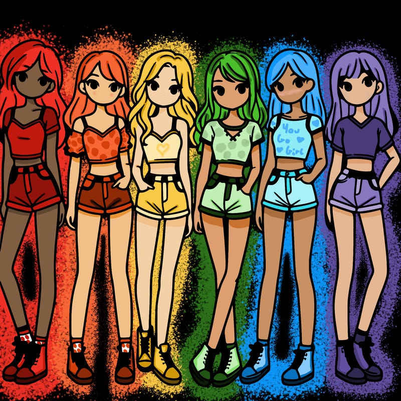 a group of girls wearing crop tops and shorts