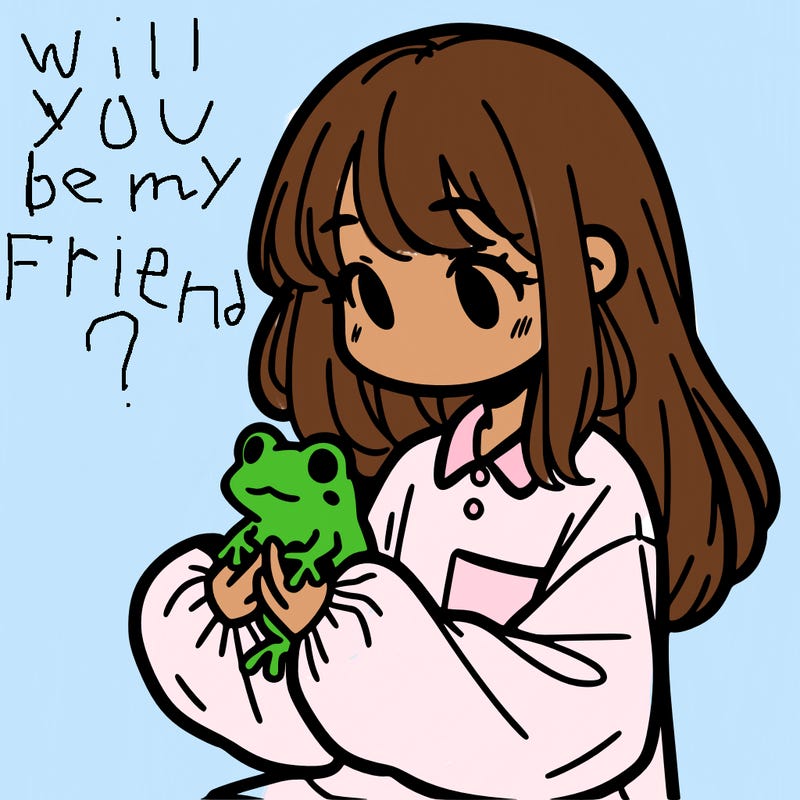 girl with long hair and a oversized shirt. and she is holding a frog