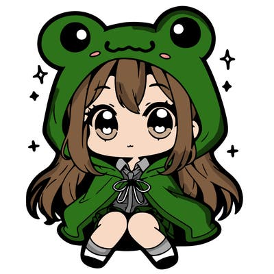 chibi girl with frog hoodie