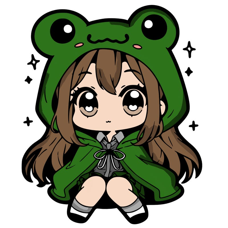 chibi girl with frog hoodie