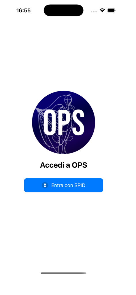 OPS Ordine TSRM PSTRP NAAVBNCE - Entra con SPID認証ボタンを備えた、OPS医療専門家アプリのログイン画面。