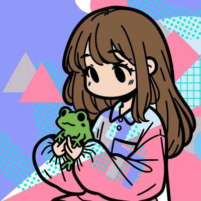 girl with long hair and a oversized shirt. and she is holding a frog