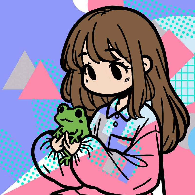 girl with long hair and a oversized shirt. and she is holding a frog