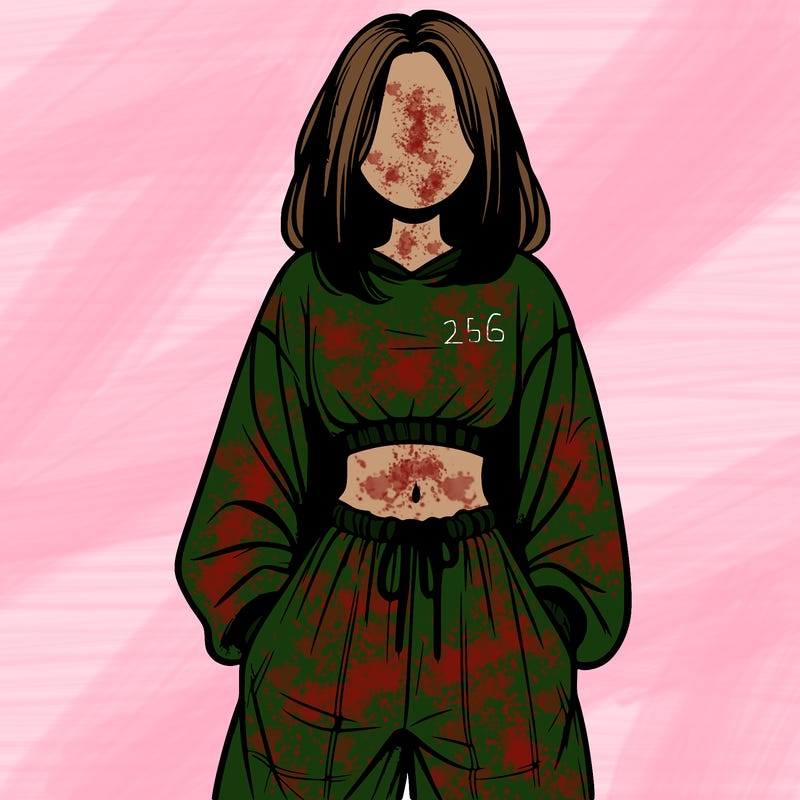 realistic girl faceless with baggy pants and a crop top