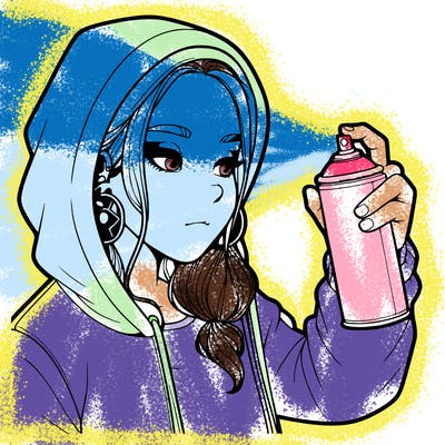 a realistic girl, spray painting
