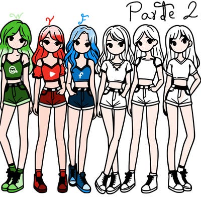 a group of girls wearing crop tops and shorts