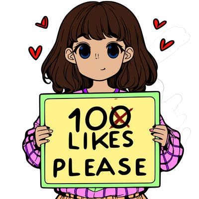 a girl holding a sign saying 100 likes please