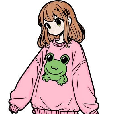 girl wearing frogging sweatshirt