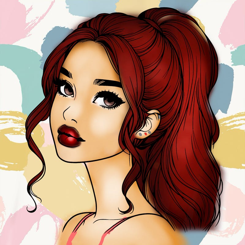 realistic girl with a ponytail on her hair and lips