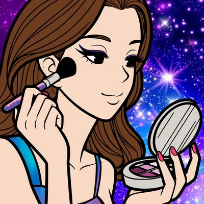 little girl putting on makeup