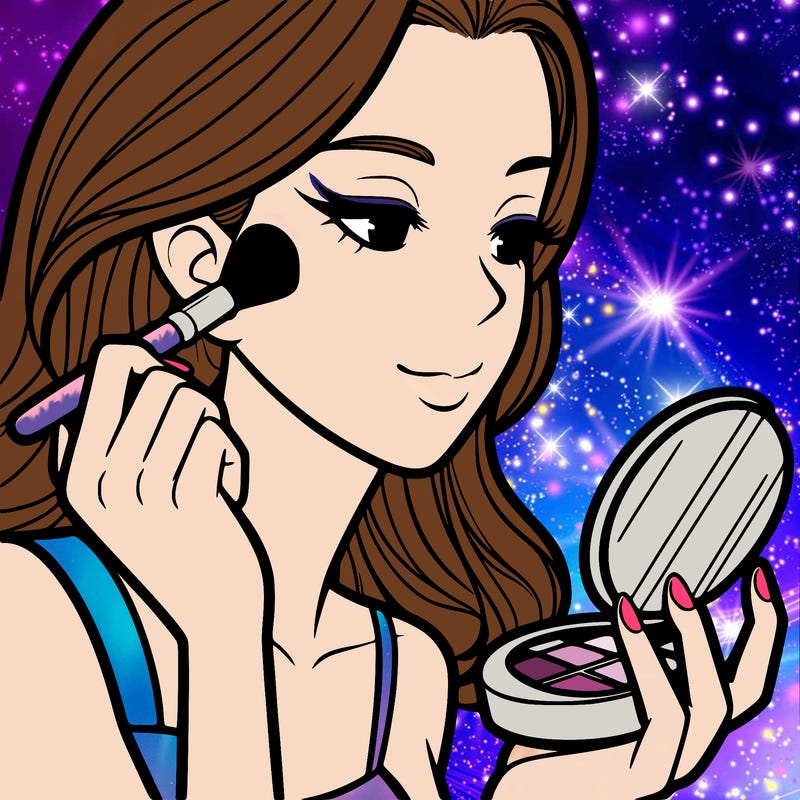 little girl putting on makeup