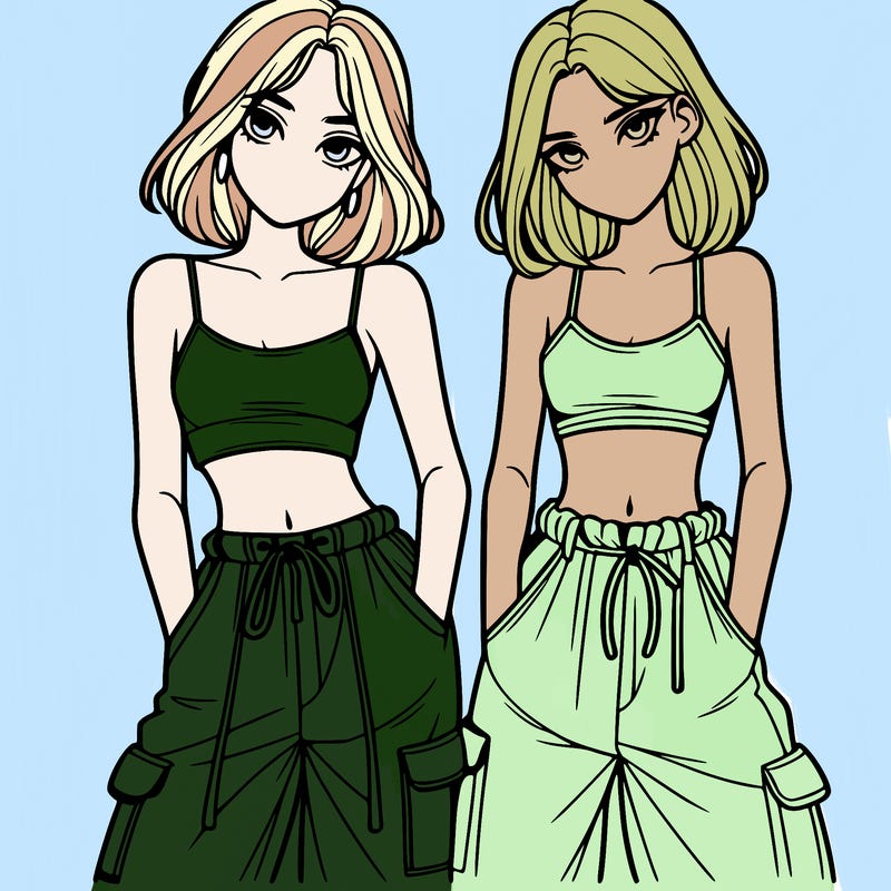 two girls with crop top with baggy pants