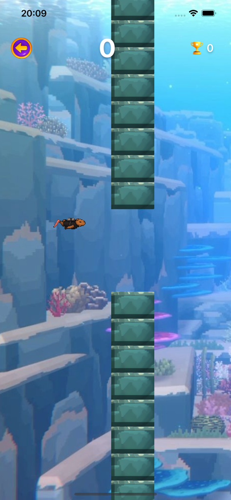 Offline Games for Watch! - A capybara wearing scuba gear swimming through obstacles in an underwater dash game