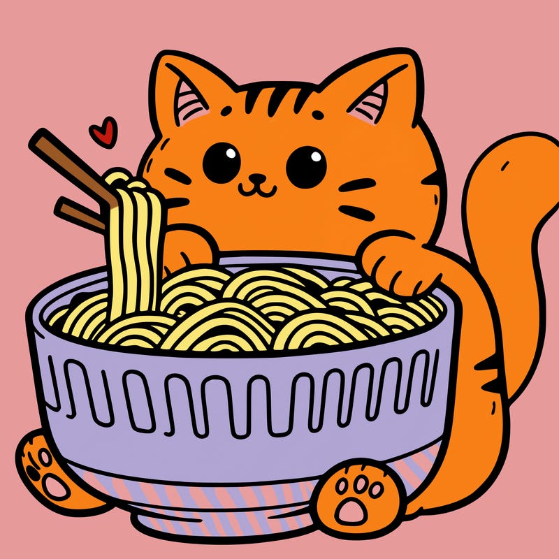 cat with ramen