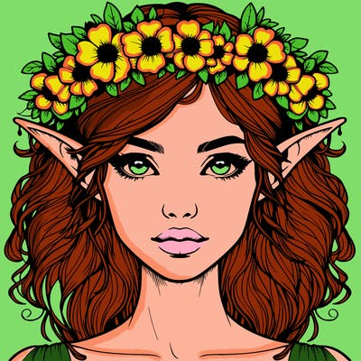 realistic female elf with flower crown