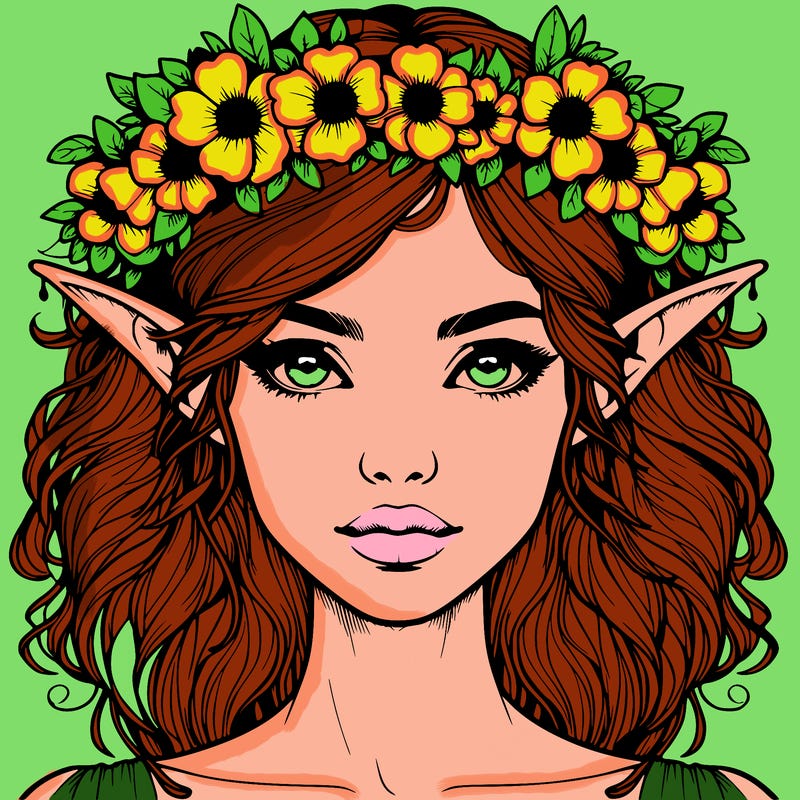 realistic female elf with flower crown