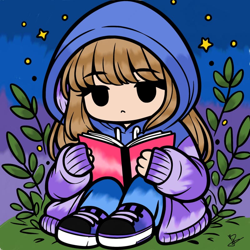 girl in oversized hoodie reading a book