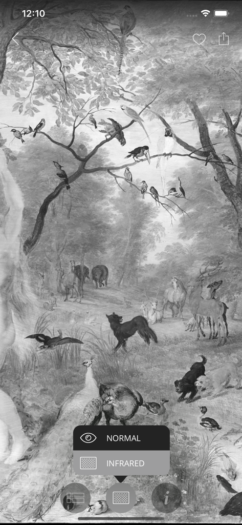 Infrared vision mode in Second Canvas Mauritshuis app showing hidden layers of a classical painting