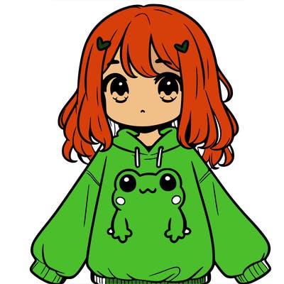 girl wearing frogging sweatshirt