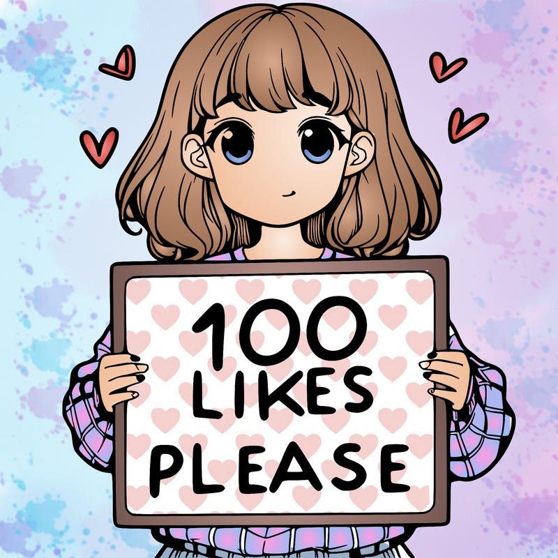 a girl holding a sign saying 100 likes please