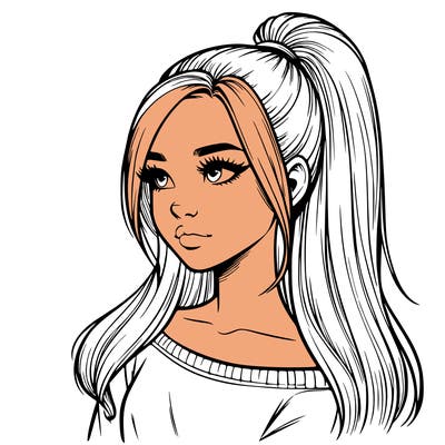 realistic girl with a high ponytail